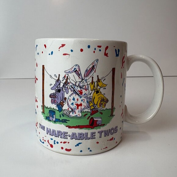 VTG Enesco 1986 In Over Our Heads ‘The Hare-Able Twos’ Coffee Mug Bunny Parents - Picture 2 of 6
